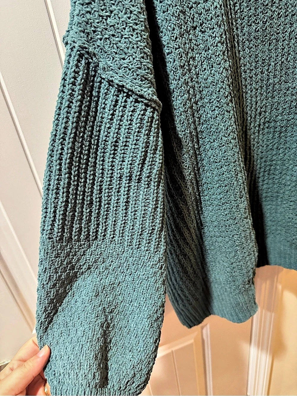 Maurices 3X Wayfarer Chenille Teal V Neck Blouson Sleeve Sweater Plus Size - Picture 4 of 12